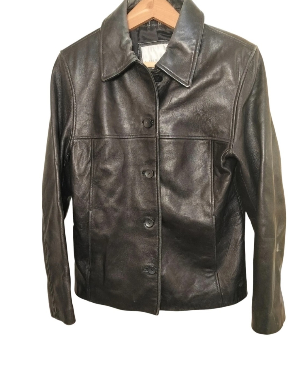 Nine West Women's Black Leather Blazer Jacket Zip Soft Size M